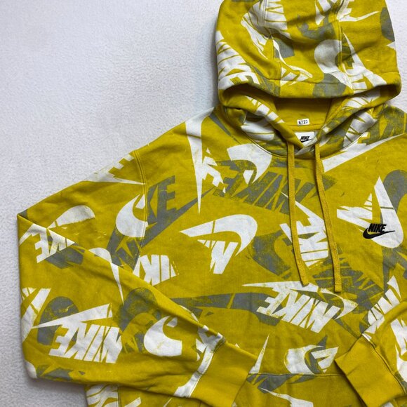 Nike Hoodie Mens 2XL Yellow White All Over Print Swoosh Pullover Sweatshirt - Picture 5 of 11